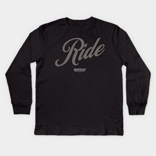 'Ride' Motorcycle T-Shirt in Bold Cursive Lettering Kids Long Sleeve T-Shirt